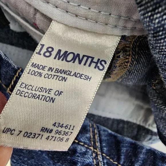 OshKosh Bgosh Toddler Girls Vestbak Overalls 18mo Blue Denim Embroidered Hearts - Picture 9 of 10